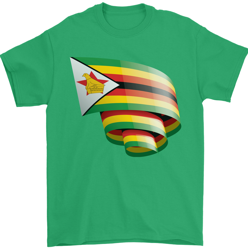 Curled Zimbabwe Flag Zimbabwean Day Football Mens T-Shirt 100% Cotton Irish Green