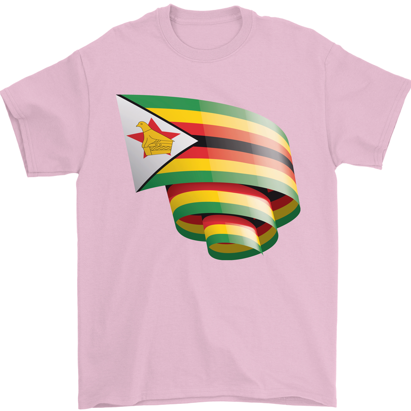 Curled Zimbabwe Flag Zimbabwean Day Football Mens T-Shirt 100% Cotton Light Pink