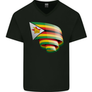 Curled Zimbabwe Flag Zimbabwean Day Football Mens V-Neck Cotton T-Shirt Black