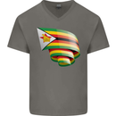Curled Zimbabwe Flag Zimbabwean Day Football Mens V-Neck Cotton T-Shirt Charcoal