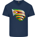 Curled Zimbabwe Flag Zimbabwean Day Football Mens V-Neck Cotton T-Shirt Navy Blue