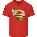 Curled Zimbabwe Flag Zimbabwean Day Football Mens V-Neck Cotton T-Shirt Red