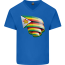 Curled Zimbabwe Flag Zimbabwean Day Football Mens V-Neck Cotton T-Shirt Royal Blue