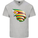 Curled Zimbabwe Flag Zimbabwean Day Football Mens V-Neck Cotton T-Shirt Sports Grey