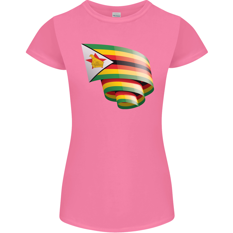 Curled Zimbabwe Flag Zimbabwean Day Football Womens Petite Cut T-Shirt Azalea