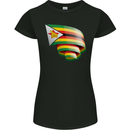 Curled Zimbabwe Flag Zimbabwean Day Football Womens Petite Cut T-Shirt Black