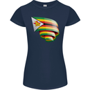 Curled Zimbabwe Flag Zimbabwean Day Football Womens Petite Cut T-Shirt Navy Blue