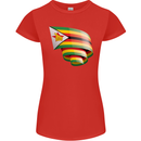 Curled Zimbabwe Flag Zimbabwean Day Football Womens Petite Cut T-Shirt Red