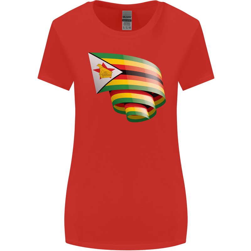 Curled Zimbabwe Flag Zimbabwean Day Football Womens Wider Cut T-Shirt Red