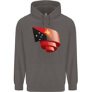 Curled  Papua New Guinea Flag Day Football Mens 80% Cotton Hoodie Charcoal