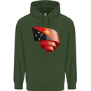 Curled  Papua New Guinea Flag Day Football Mens 80% Cotton Hoodie Forest Green