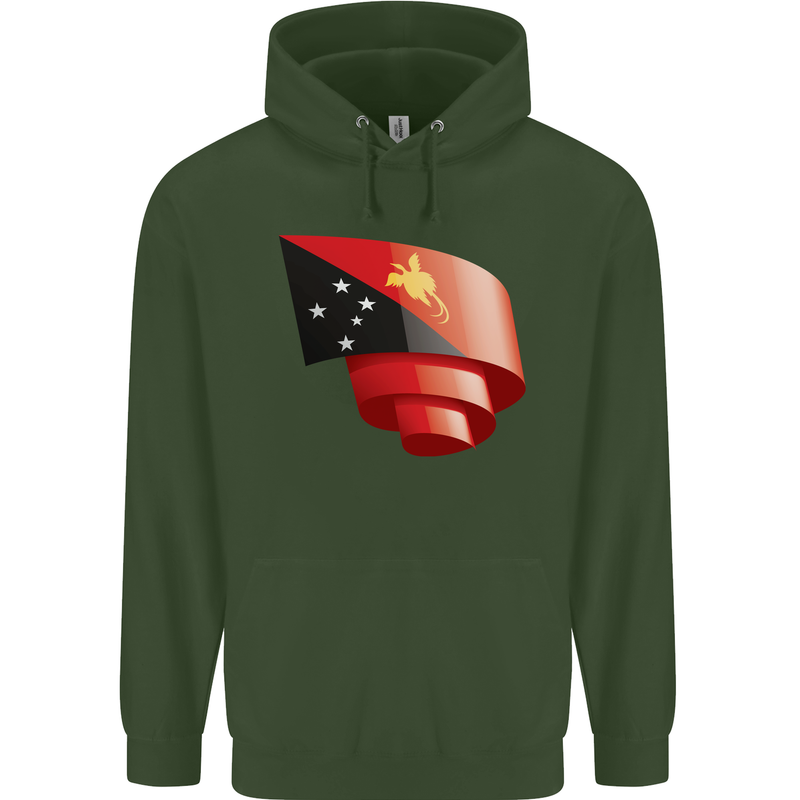 Curled  Papua New Guinea Flag Day Football Mens 80% Cotton Hoodie Forest Green