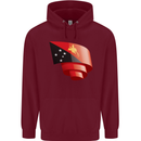 Curled  Papua New Guinea Flag Day Football Mens 80% Cotton Hoodie Maroon
