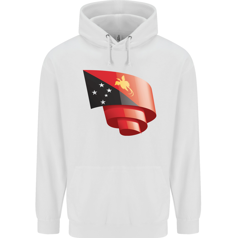 Curled  Papua New Guinea Flag Day Football Mens 80% Cotton Hoodie White
