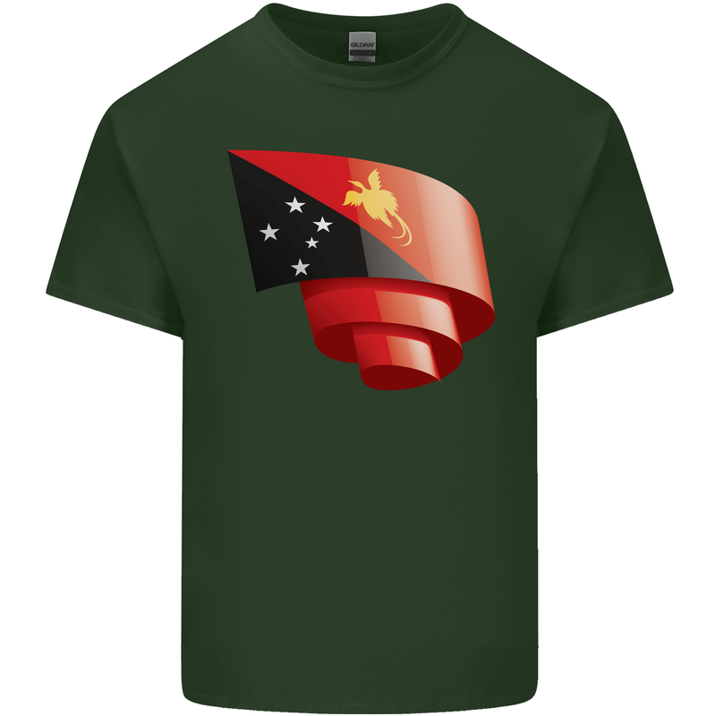 Curled  Papua New Guinea Flag Day Football Mens Cotton T-Shirt Tee Top Forest Green