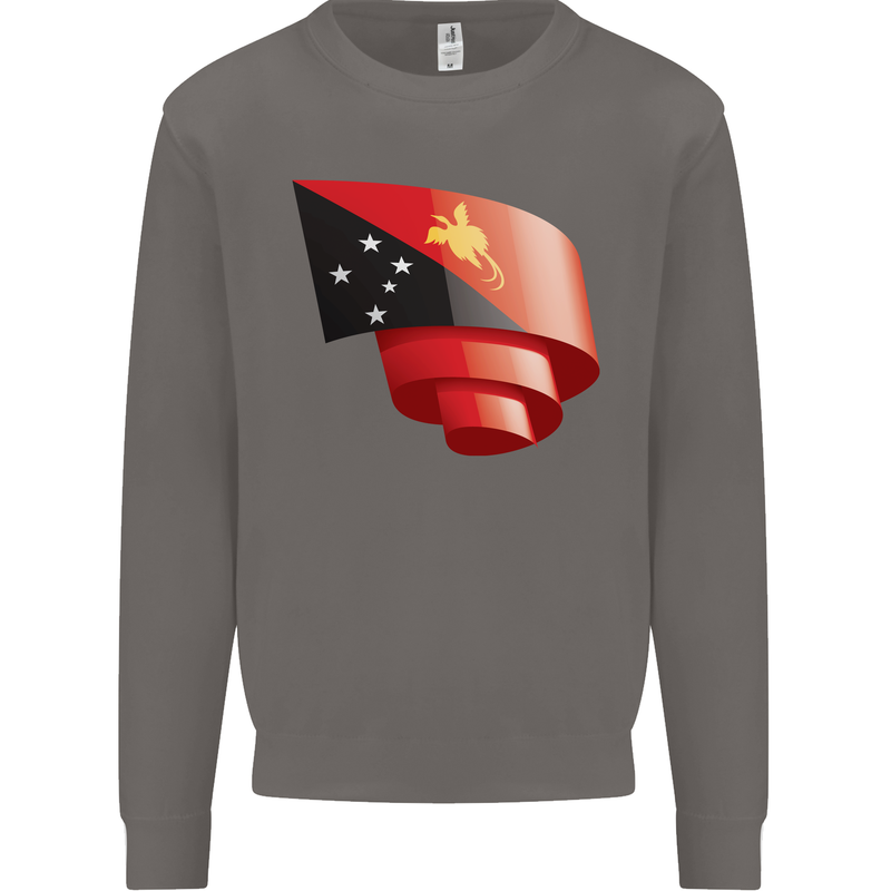 Curled  Papua New Guinea Flag Day Football Mens Sweatshirt Jumper Charcoal