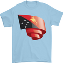 Curled  Papua New Guinea Flag Day Football Mens T-Shirt 100% Cotton Light Blue