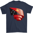 Curled  Papua New Guinea Flag Day Football Mens T-Shirt 100% Cotton Navy Blue