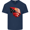 Curled  Papua New Guinea Flag Day Football Mens V-Neck Cotton T-Shirt Navy Blue