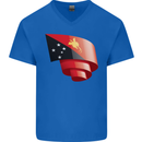 Curled  Papua New Guinea Flag Day Football Mens V-Neck Cotton T-Shirt Royal Blue