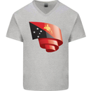 Curled  Papua New Guinea Flag Day Football Mens V-Neck Cotton T-Shirt Sports Grey