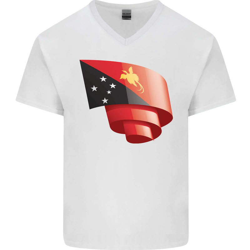Curled  Papua New Guinea Flag Day Football Mens V-Neck Cotton T-Shirt White