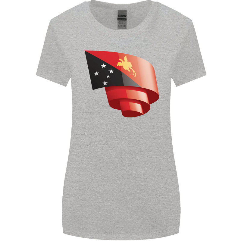 Curled  Papua New Guinea Flag Day Football Womens Wider Cut T-Shirt Sports Grey