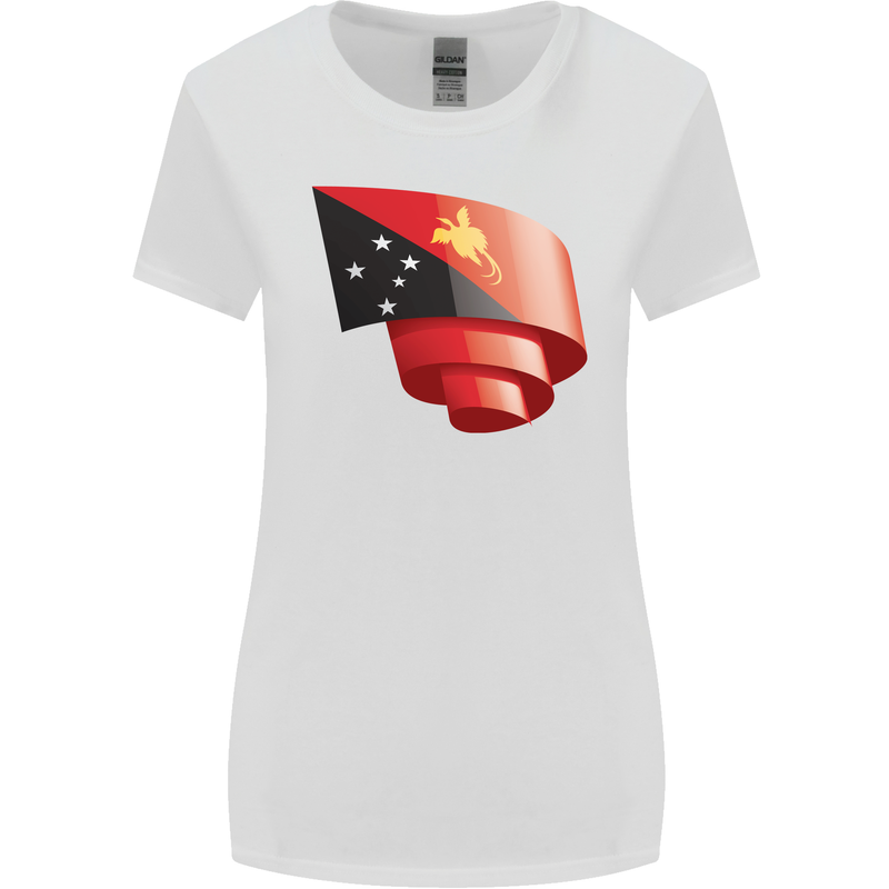 Curled  Papua New Guinea Flag Day Football Womens Wider Cut T-Shirt White