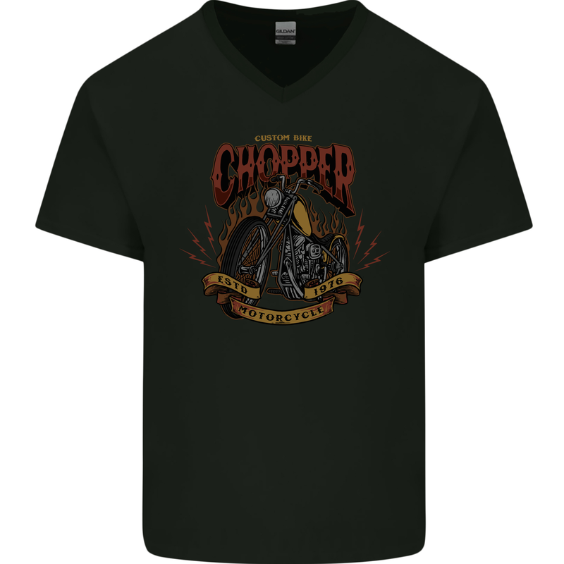 Custom Bike Chopper Biker Motorcycle Mens V-Neck Cotton T-Shirt Black