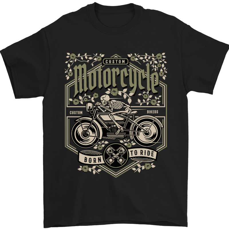 a black motorcycle t - shirt with a skeleton on it