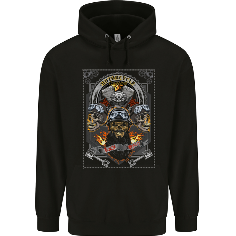 Custom Motorcycle Biker Motorbike Skulls Mens 80% Cotton Hoodie Black