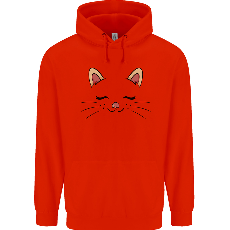 Cute Cat Face Childrens Kids Hoodie Bright Red