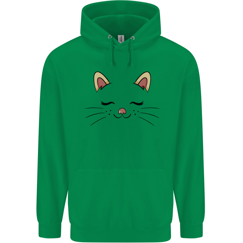 Cute Cat Face Childrens Kids Hoodie Irish Green