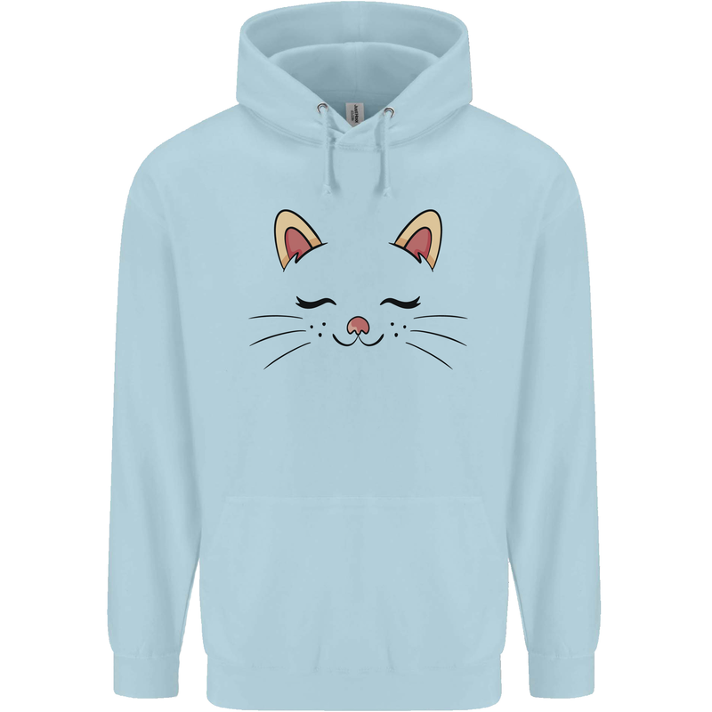 Cute Cat Face Childrens Kids Hoodie Light Blue