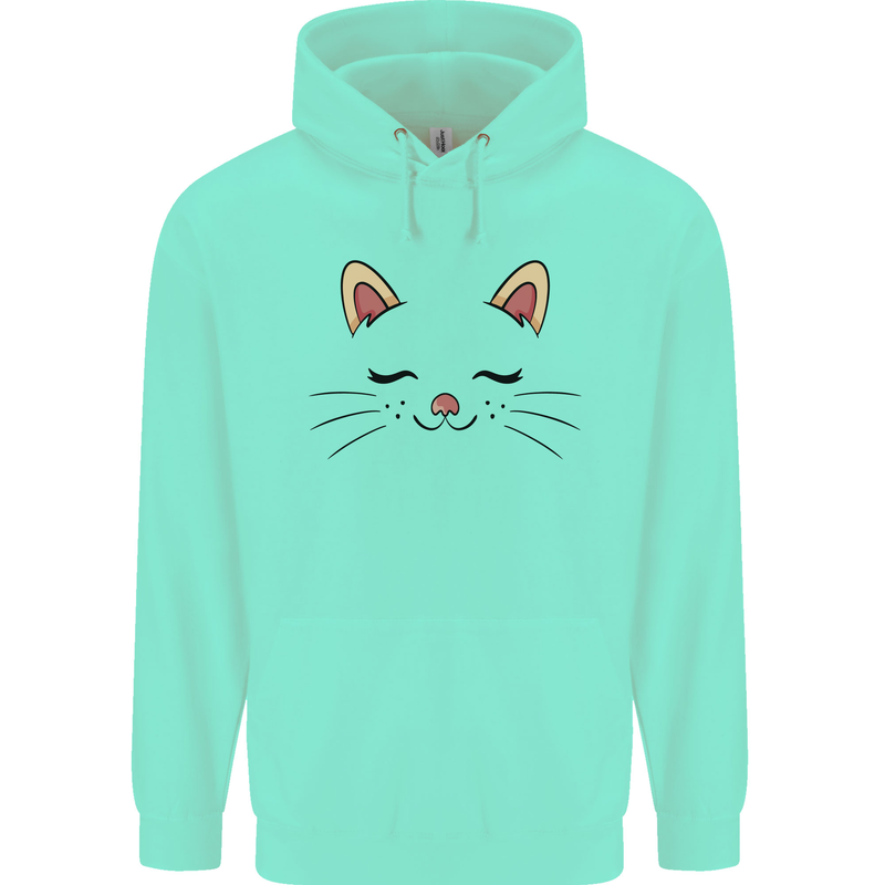 Cute Cat Face Childrens Kids Hoodie Peppermint