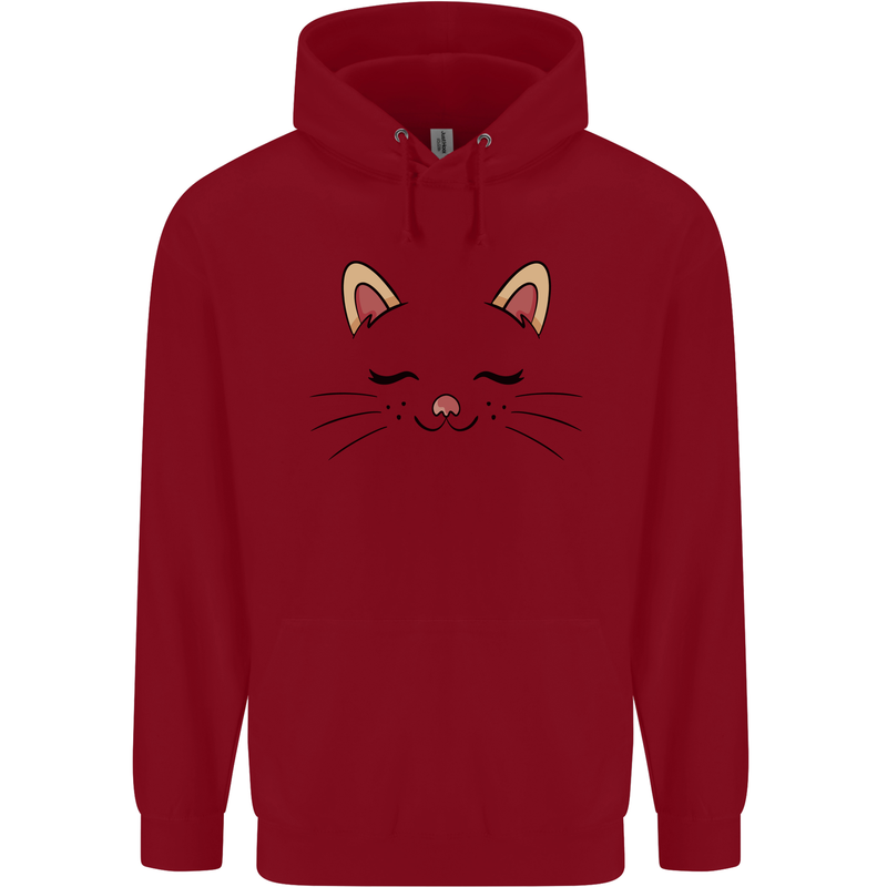 Cute Cat Face Childrens Kids Hoodie Red