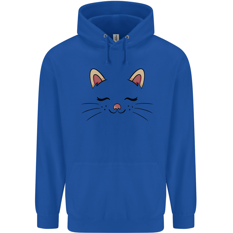 Cute Cat Face Childrens Kids Hoodie Royal Blue