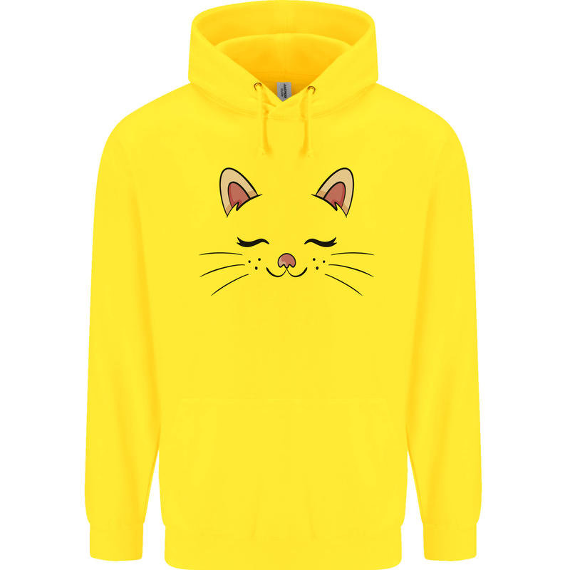 Cute Cat Face Childrens Kids Hoodie Yellow