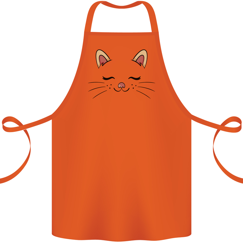 Cute Cat Face Cotton Apron 100% Organic Orange