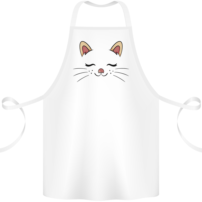 Cute Cat Face Cotton Apron 100% Organic White