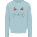 Cute Cat Face Kids Sweatshirt Jumper Light Blue