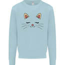 Cute Cat Face Kids Sweatshirt Jumper Light Blue