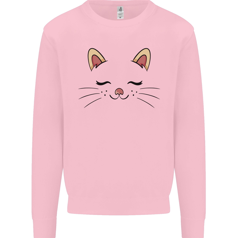 Cute Cat Face Kids Sweatshirt Jumper Light Pink