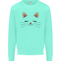 Cute Cat Face Kids Sweatshirt Jumper Peppermint