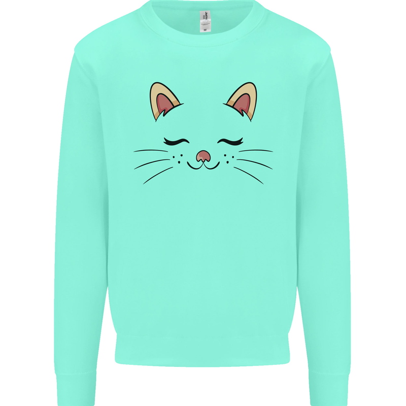 Cute Cat Face Kids Sweatshirt Jumper Peppermint