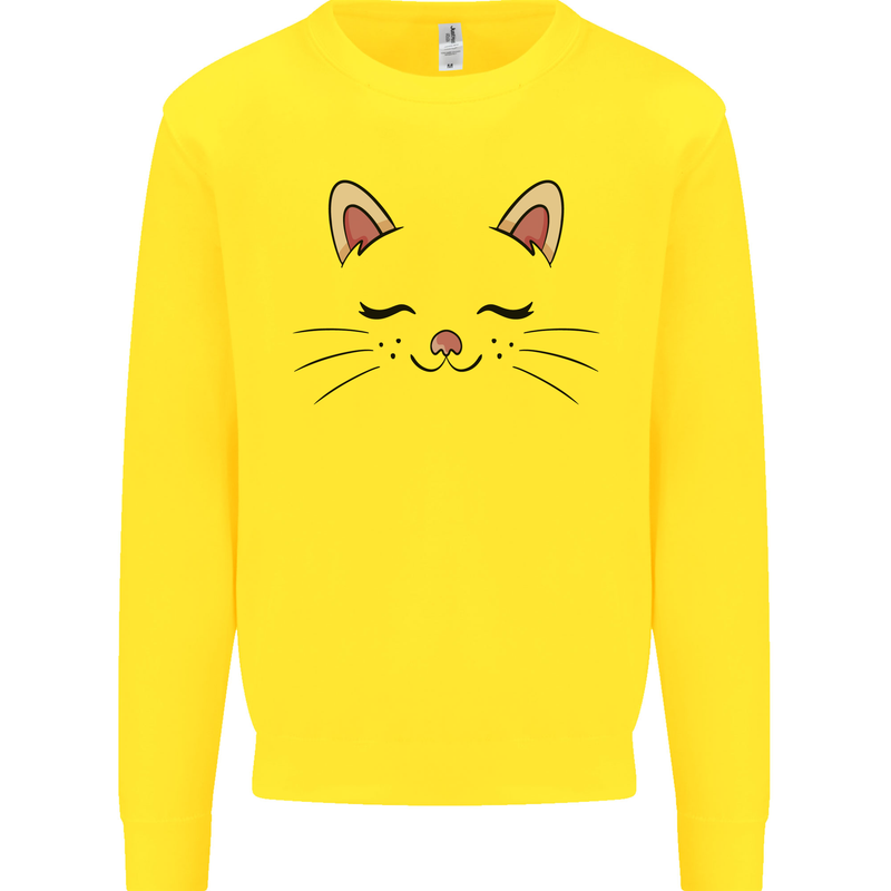 Cute Cat Face Kids Sweatshirt Jumper Yellow