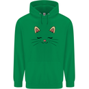 Cute Cat Face Mens 80% Cotton Hoodie Irish Green