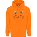 Cute Cat Face Mens 80% Cotton Hoodie Orange