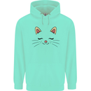 Cute Cat Face Mens 80% Cotton Hoodie Peppermint