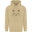 Cute Cat Face Mens 80% Cotton Hoodie Sand